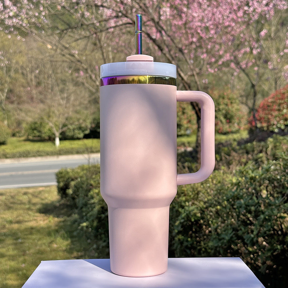 Cross-border 304 Stainless Steel 40oz Car Cup Handle Cold Ice Cup Double-layer Multi-color Car Thermos Cup Wholesale