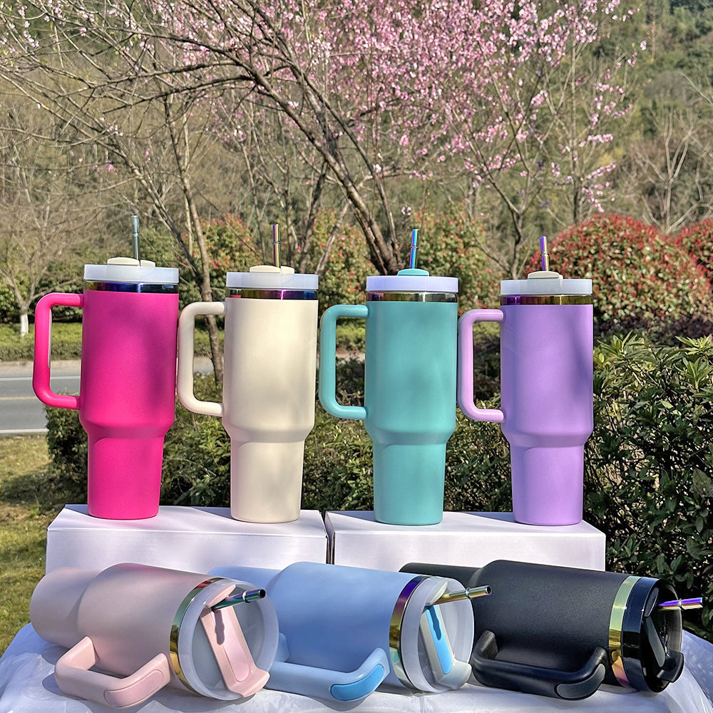 Cross-border 304 Stainless Steel 40oz Car Cup Handle Cold Ice Cup Double-layer Multi-color Car Thermos Cup Wholesale