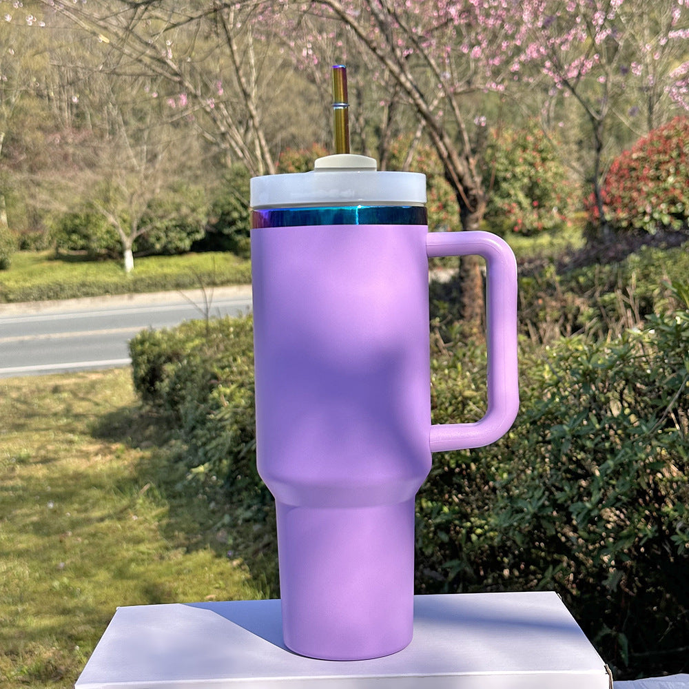 Cross-border 304 Stainless Steel 40oz Car Cup Handle Cold Ice Cup Double-layer Multi-color Car Thermos Cup Wholesale